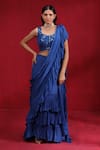 Buy_Ruh Clothing_Blue Chiffon Hand Embroidered Sequin And Pre-stitched Ruffle Saree With Blouse _at_Aza_Fashions