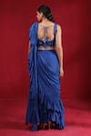 Shop_Ruh Clothing_Blue Chiffon Hand Embroidered Sequin And Pre-stitched Ruffle Saree With Blouse _at_Aza_Fashions