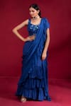 Ruh Clothing_Blue Chiffon Hand Embroidered Sequin And Pre-stitched Ruffle Saree With Blouse _Online_at_Aza_Fashions