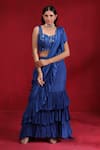 Buy_Ruh Clothing_Blue Chiffon Hand Embroidered Sequin And Pre-stitched Ruffle Saree With Blouse _Online_at_Aza_Fashions