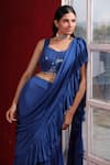 Ruh Clothing_Blue Chiffon Hand Embroidered Sequin And Pre-stitched Ruffle Saree With Blouse _at_Aza_Fashions