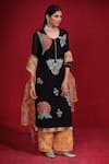Shop_Ruh Clothing_Black Organza Hand Embroidered And Printed Beads U Neck Floral Kurta Palazzo Set_at_Aza_Fashions