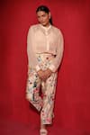 Shop_Ruh Clothing_Beige Chanderi Hand Embroidered Thread Work Shirt Collar Floral Pant Set_Online_at_Aza_Fashions