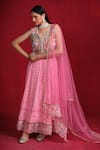 Buy_Ruh Clothing_Pink Georgette Hand Embroidered Badla Leaf Neck Chikankari Anarkali Jacket Set _at_Aza_Fashions