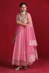 Shop_Ruh Clothing_Pink Georgette Hand Embroidered Badla Leaf Neck Chikankari Anarkali Jacket Set _at_Aza_Fashions