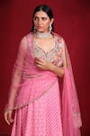 Buy_Ruh Clothing_Pink Georgette Hand Embroidered Badla Leaf Neck Chikankari Anarkali Jacket Set _Online_at_Aza_Fashions