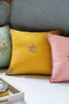 Buy_Aarti Sethia Studio_Yellow Cotton Embroidered Dhani Cushion Cover Single Pc _at_Aza_Fashions