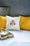 Aarti Sethia Studio_Yellow Cotton Embroidered Dhani Cushion Cover Single Pc _Online_at_Aza_Fashions