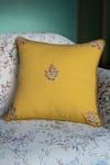 Aarti Sethia Studio_Yellow Cotton Embroidered Dhani Cushion Cover Single Pc _at_Aza_Fashions