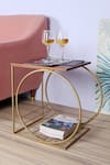 Buy_Brick Brown_Gold Wood Running Wheel Side Stool _at_Aza_Fashions