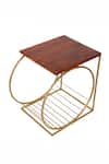 Buy_Brick Brown_Gold Wood Running Wheel Side Stool _Online_at_Aza_Fashions