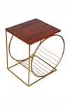 Buy_Brick Brown_Gold Wood Running Wheel Side Stool 