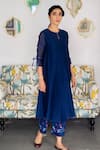 Buy_Vaayu_Blue Muslin Cotton Embroidered Applique Solid Kurta With Floral Pant  _at_Aza_Fashions