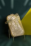 Buy_House of Bio_Gold Embellished Amalfi Metal Stud Mobile Bag_Online_at_Aza_Fashions