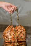 Buy_House of Bio_Orange Embellished Crystal Studded Bucket Bag _at_Aza_Fashions