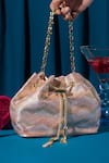 Buy_House of Bio_Pink Embellished Chevron Crystal Midi Bucket Bag _Online_at_Aza_Fashions