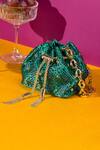 Buy_House Of Bio_Green Embellished Daisy Crystal Studded Mini Bucket Bag_at_Aza_Fashions