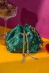 Shop_House Of Bio_Green Embellished Daisy Crystal Studded Mini Bucket Bag_at_Aza_Fashions