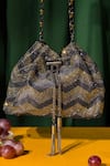 Shop_House of Bio_Black Embellished Blair Crystal Chevron Midi Bucket Bag_at_Aza_Fashions