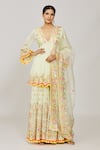 Buy_Gopi Vaid_Green Georgette, Organza Tassels, Sequins, Zohra Peplum Kurta Sharara Set _at_Aza_Fashions