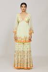 Buy_Gopi Vaid_Green Georgette, Organza Tassels, Sequins, Zohra Peplum Kurta Sharara Set _Online_at_Aza_Fashions