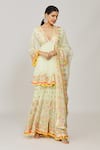 Shop_Gopi Vaid_Green Georgette, Organza Tassels, Sequins, Zohra Peplum Kurta Sharara Set _at_Aza_Fashions