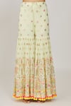 Gopi Vaid_Green Georgette, Organza Tassels, Sequins, Zohra Peplum Kurta Sharara Set _at_Aza_Fashions