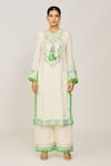 Shop_Gopi Vaid_Ivory Kurta Viscose Embroidered Hand Nishika Long Palazzo Set  _at_Aza_Fashions