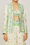 Gopi Vaid_Ivory Bustier And Pant Viscose Embroidered Isha Jacket Flared Set  _at_Aza_Fashions