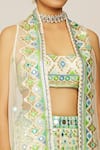 Gopi Vaid_Ivory Lehenga And Bustier Georgette Embroidered Hand Machine Ridhi Cape Set _at_Aza_Fashions