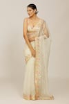 Buy_Gopi Vaid_Ivory Saree Organza Embroidered Hand Machine Maahi With Blouse  _Online_at_Aza_Fashions