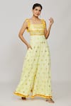 Buy_Gopi Vaid_Yellow Georgette Embroidery Sequin Square Neck Fara Mirror Jumpsuit  _at_Aza_Fashions