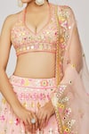 Shop_Gopi Vaid_Pink Lehenga Georgette Embroidery Mirror Halter Neck Sana Mela Geometric Set _Online_at_Aza_Fashions