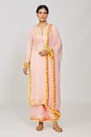 Buy_Gopi Vaid_Pink Viscose, Linen, Chiffon, Satin Pom-poms, Geometric Kurta Palazzo Set _at_Aza_Fashions