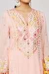 Buy_Gopi Vaid_Pink Viscose, Linen, Chiffon, Satin Pom-poms, Geometric Kurta Palazzo Set _Online_at_Aza_Fashions