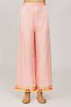 Shop_Gopi Vaid_Pink Viscose, Linen, Chiffon, Satin Pom-poms, Geometric Kurta Palazzo Set _Online_at_Aza_Fashions