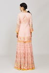 Gopi Vaid_Pink Kurta And Sharara Georgette Embroidery Mirror Keyhole Friya Short Set _Online_at_Aza_Fashions