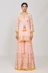 Shop_Gopi Vaid_Pink Kurta And Sharara Georgette Embroidery Mirror Friya Short Set  _at_Aza_Fashions