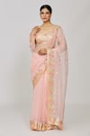 Buy_Gopi Vaid_Pink Saree Organza Embroidery Mirror Chaya Border With Blouse  _at_Aza_Fashions