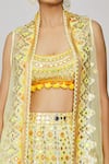 Gopi Vaid_Yellow Lehenga Georgette Embroidery Mirror Cape Open Ashi Set _at_Aza_Fashions