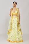 Buy_Gopi Vaid_Yellow Cape Organza Embroidered Thread Cape Open Nirvi Victorian Skirt Set _at_Aza_Fashions