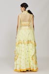 Gopi Vaid_Yellow Cape Organza Embroidered Thread Cape Open Nirvi Victorian Skirt Set _Online_at_Aza_Fashions