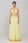 Buy_Gopi Vaid_Yellow Cape Organza Embroidered Thread Cape Open Nirvi Victorian Skirt Set _Online_at_Aza_Fashions