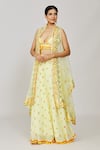 Shop_Gopi Vaid_Yellow Cape Organza Embroidered Thread Cape Open Nirvi Victorian Skirt Set _at_Aza_Fashions