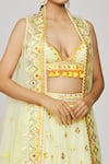 Shop_Gopi Vaid_Yellow Cape Organza Embroidered Thread Cape Open Nirvi Victorian Skirt Set _Online_at_Aza_Fashions