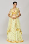 Buy_Gopi Vaid_Yellow Cape Organza Embroidered Thread Cape Open And Victorian Skirt Set _at_Aza_Fashions