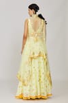 Gopi Vaid_Yellow Cape Organza Embroidered Thread Cape Open And Victorian Skirt Set _Online_at_Aza_Fashions