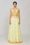 Buy_Gopi Vaid_Yellow Cape Organza Embroidered Thread Cape Open Tashi Victorian Skirt Set _Online_at_Aza_Fashions