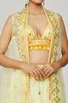 Shop_Gopi Vaid_Yellow Cape Organza Embroidered Thread Cape Open And Victorian Skirt Set _Online_at_Aza_Fashions