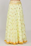 Gopi Vaid_Yellow Cape Organza Embroidered Thread Cape Open And Victorian Skirt Set _at_Aza_Fashions